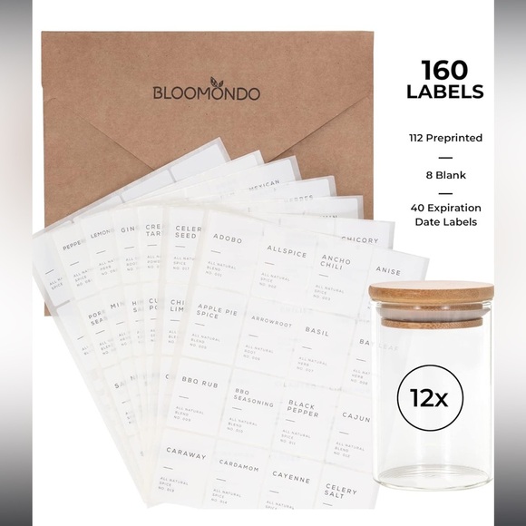 NWT Clear Spice Jar Containers w Labels - Picture 3 of 8